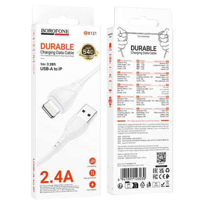 USB-A - Lightning Borofone BX121 Energy data- og ladekabel, 18W, 1m, Hvit