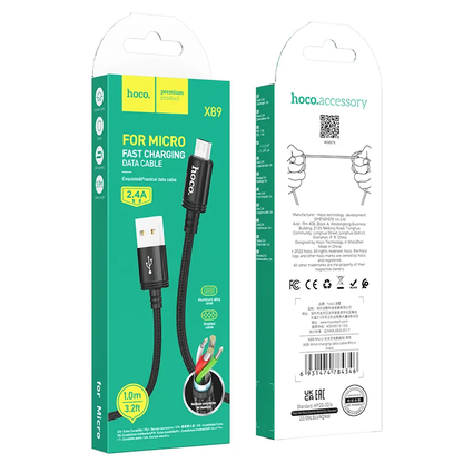USB-A - microUSB Lade- og Datakabel HOCO X89, 18W, 1m, Svart