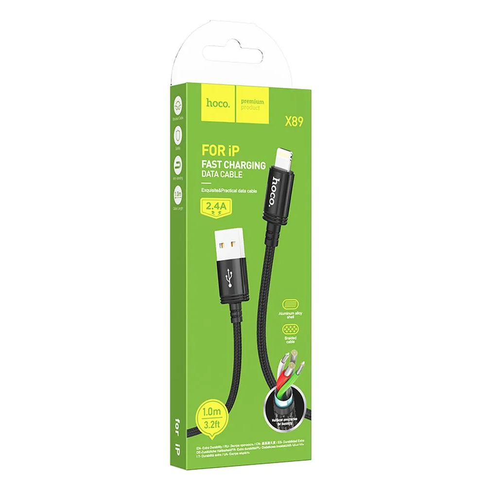 USB-A - Lightning Lade- og Datakabel HOCO X89, 18W, 1m, Svart