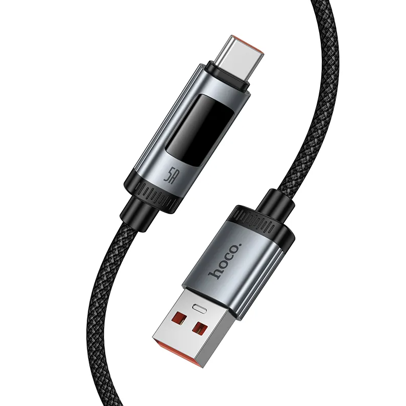 USB-A - USB-C HOCO Display U148 data- og ladekabel, 100W, 1.2m, Svart