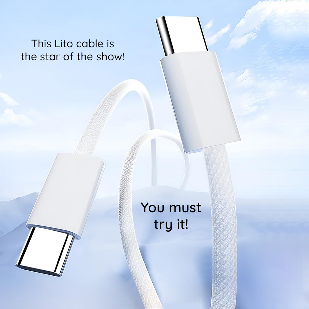 USB-C til USB-C data- og ladekabel Lito LD04CC, 60W, 2m, Hvit