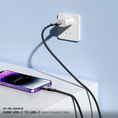 USB-C Data- og Ladekabel - USB-C XO Design NB-Q264B, 240W, 2m, Svart