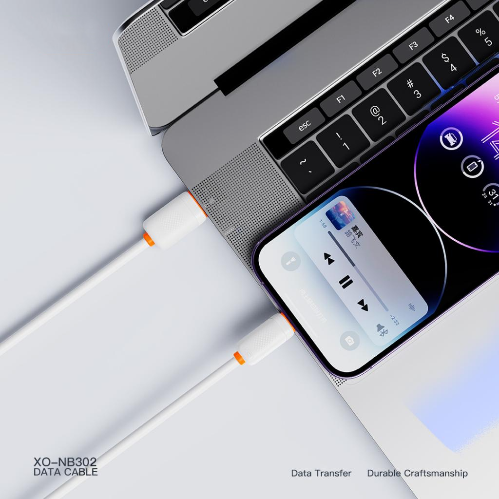USB-A - Lightning Data og Ladekabel XO Design NB302, 18W, 1m, Hvit