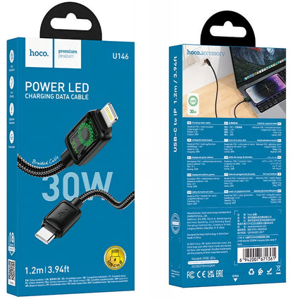 USB-C til Lightning-lade- og datakabel HOCO U146, 30W, 1.2m, Svart