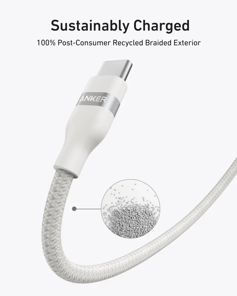 USB-C til USB-C Anker data- og ladekabel, 240W, 0.9m, Hvit A82E2H21