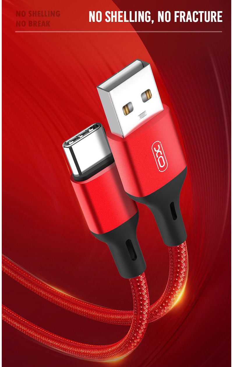 Data- og ladekabel USB-A - USB-C XO Design NB143, 18W, 2m, Rød