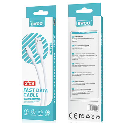 Data- og ladekabel USB-A - USB-C BWOO X172C, 60W, 1m, Hvit