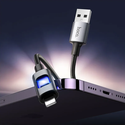 USB-A - Lightning HOCO U144 Led data- og ladekabel, 18W, 1.2m, Svart
