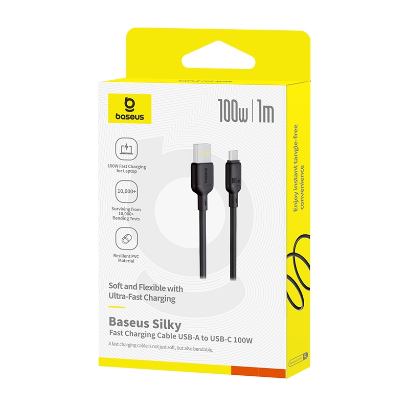 USB-A - USB-C Baseus Silky data- og ladekabel, 100W, 1m, Svart P10377703113-00