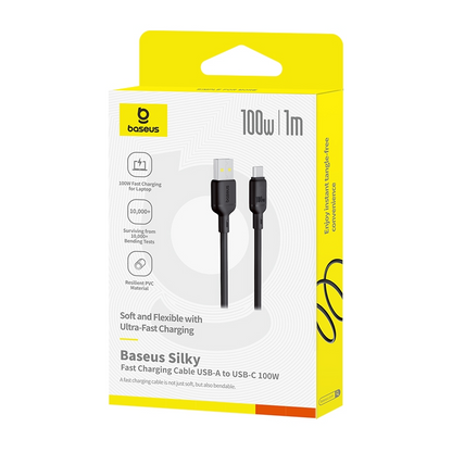 USB-A - USB-C Baseus Silky data- og ladekabel, 100W, 1m, Svart P10377703113-00
