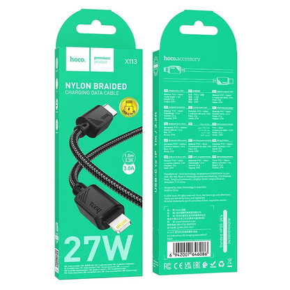 USB-C til Lightning data- og ladekabel HOCO X113, 27W, 1m, svart