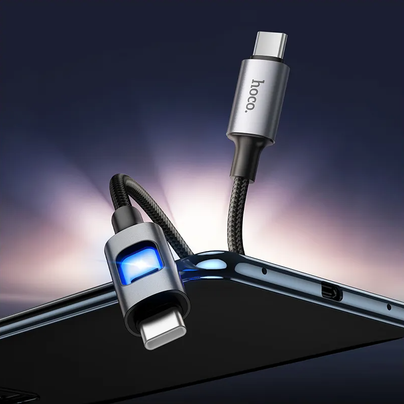 USB-C Data- og ladekabel - USB-C HOCO U144 Led, 60W, 1,2m, Svart