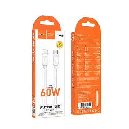 USB-C Data- og ladekabel - USB-C HOCO X115, 240W, 1m, Hvit