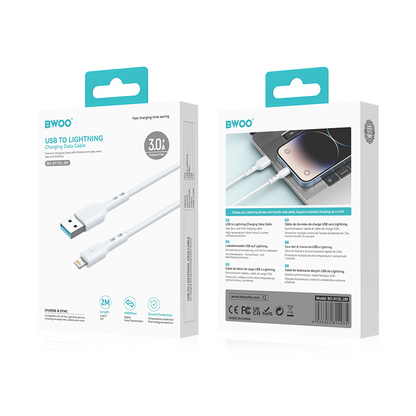 USB-A til Lightning data- og ladekabel BWOO BO-X172L-2M, 15W, 2m, hvit