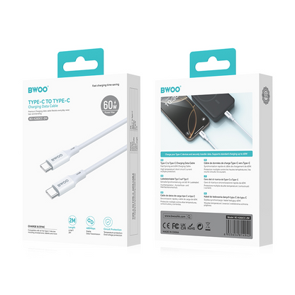 USB-C data- og ladekabel - USB-C BWOO BO-X283CC-2M, 60W, 2m, hvit