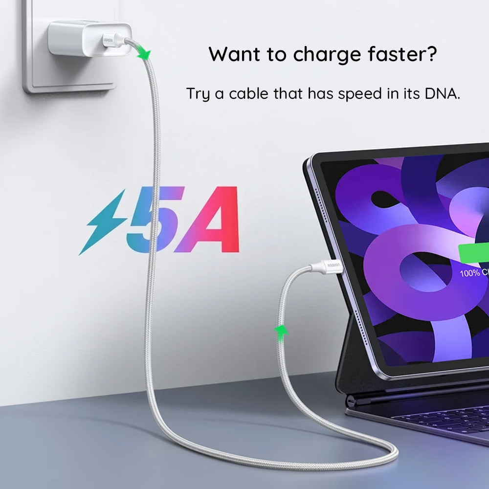USB-C Data- og ladekabel - USB-C UGREEN L502, 100W, 1m, Oransje