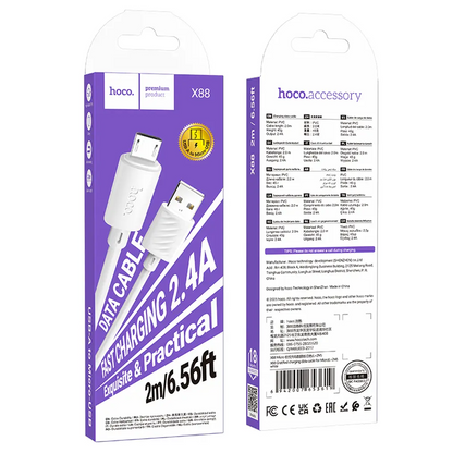 USB-A til microUSB data- og ladekabel HOCO X88, 18W, 2m, hvit