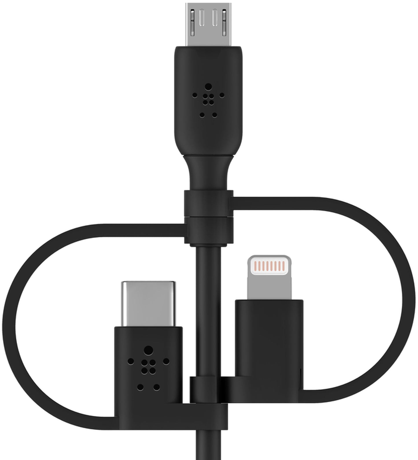 USB-A datakabel og ladekabel - Lightning / microUSB / USB-C Belkin BoostCharge, 1m, svart CAC001bt1MBK