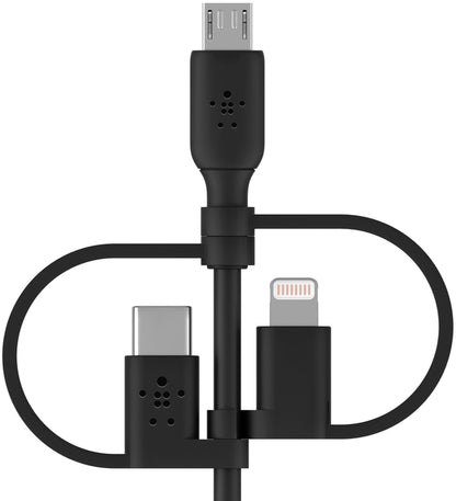 USB-A datakabel og ladekabel - Lightning / microUSB / USB-C Belkin BoostCharge, 1m, svart CAC001bt1MBK