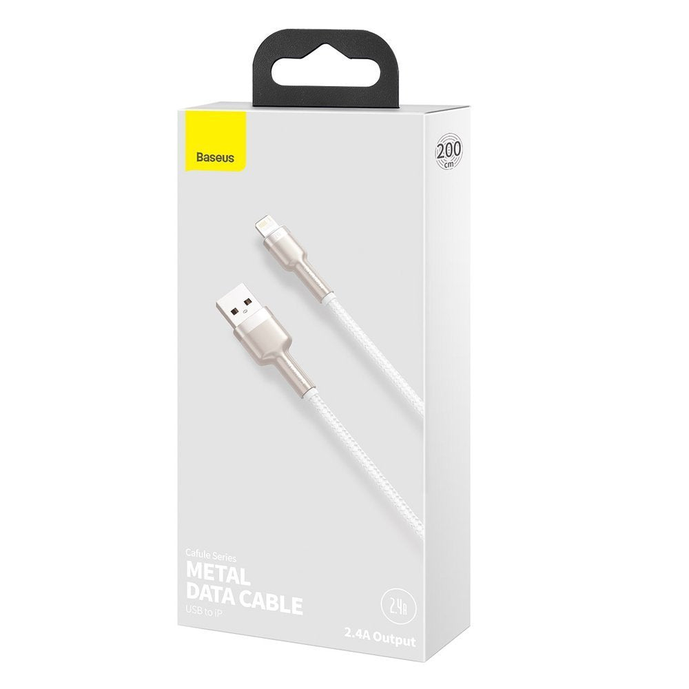 USB-A - Lightning Baseus Cafule Metal Series data- og ladekabel, 18W, 2m, Hvit CALJK-B02