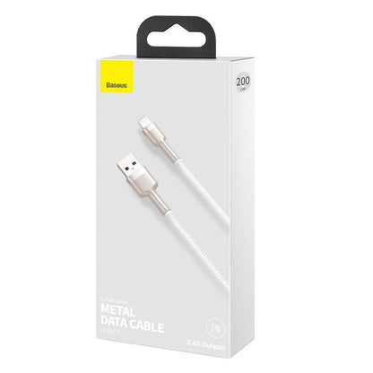 USB-A - Lightning Baseus Cafule Metal Series data- og ladekabel, 18W, 2m, Hvit CALJK-B02