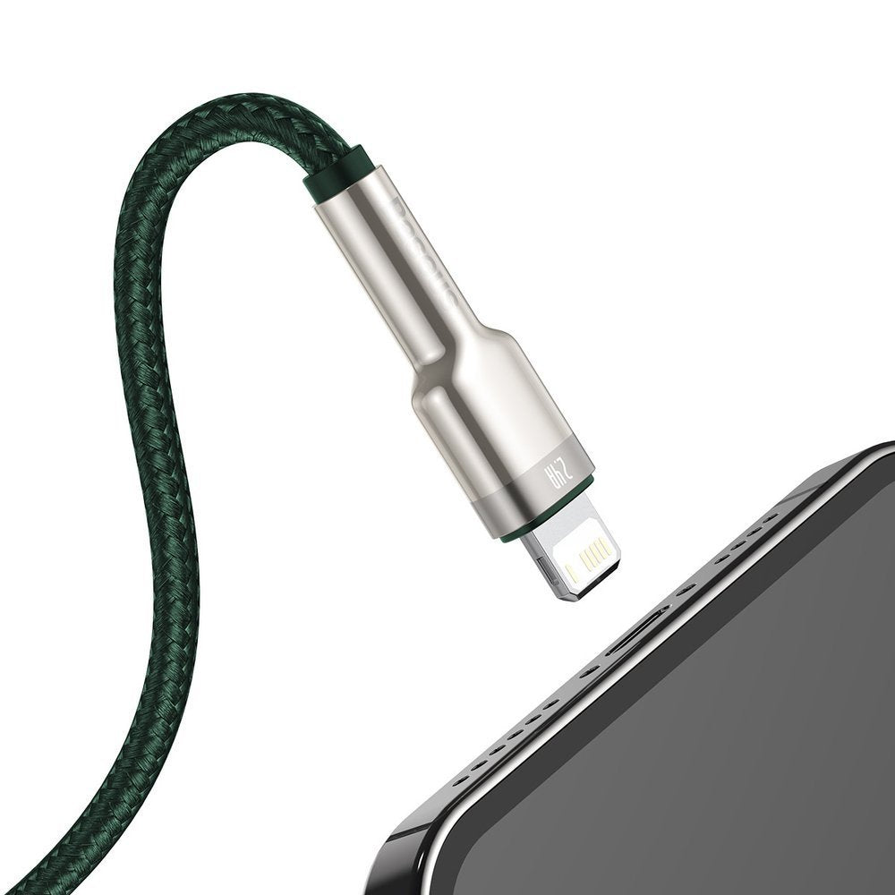 USB-A - Lightning Baseus Cafule Metal Series data- og ladekabel, 18W, 1m, Grønn CALJK-A06