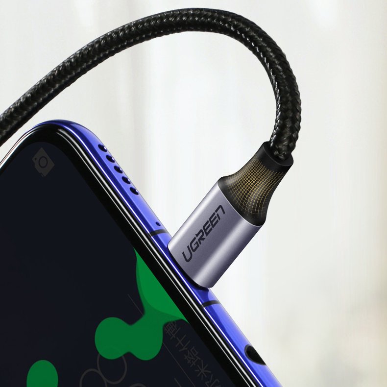 USB-C data- og ladekabel - USB-C UGREEN US255 USB-C vinklet, 60 W, 2 m, grå