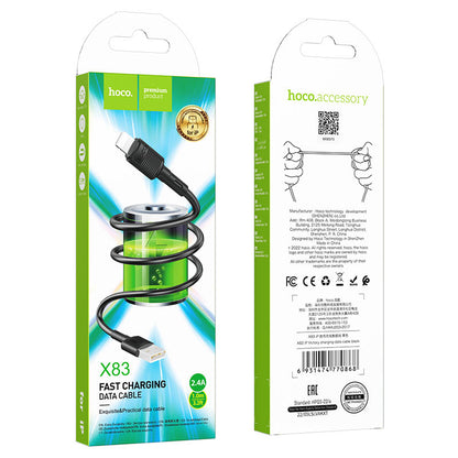 USB-A - Lightning HOCO X83 Victory data- og ladekabel, 18W, 1m, Svart