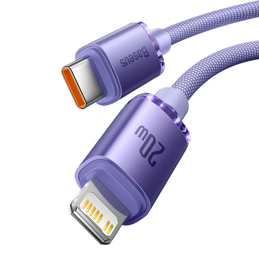 USB-C - Lightning Baseus Crystal Shine Series data- og ladekabel, 20W, 2m, Lilla CAJY000305