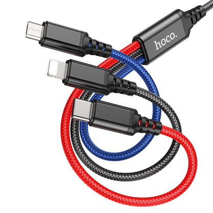 USB-A ladekabel - Lightning / microUSB / USB-C HOCO X76 3i1, 18W, 1m, Flerfarget