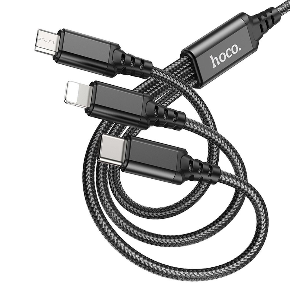 Ladekabel USB-A - Lightning / microUSB / USB-C HOCO X76 3in1, 18W, 1m, Svart