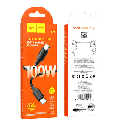 USB-C til USB-C data- og ladekabel HOCO X96, 100W, 1m, Svart