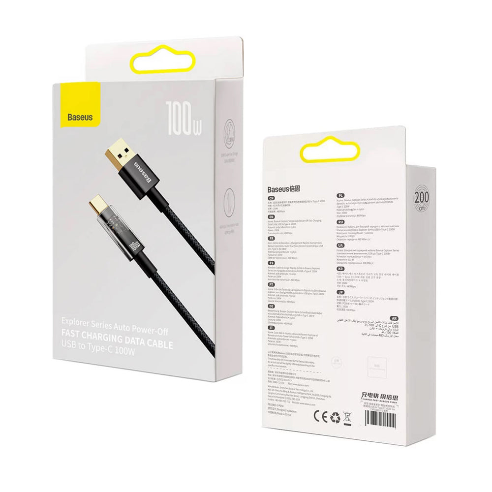 USB-A til USB-C Data- og Ladekabel Baseus Explorer, 100W, 2m, Svart CATS000301