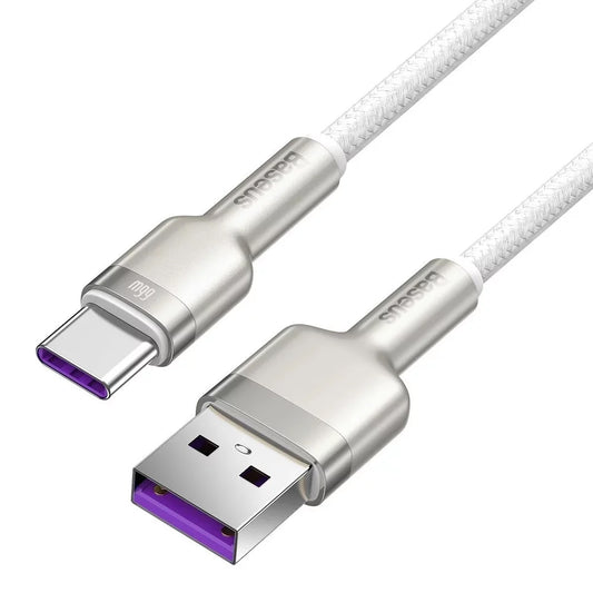 Data- og ladekabel USB-A - USB-C Baseus Cafule Metal Series, 66W, 2m, Hvit CAKF000202