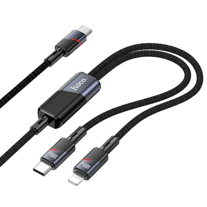 USB-C - Lightning / USB-C HOCO U139 2in1 data- og ladekabel, 100W, 1.2m, Svart