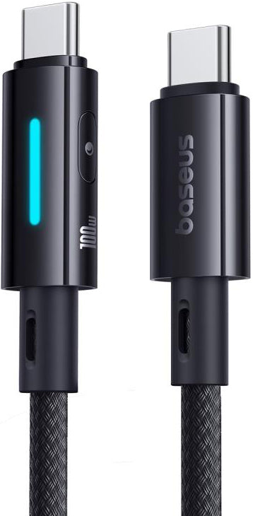 USB-C - USB-C Baseus Lit Button Control data- og ladekabel, 100W, 2m, Svart P10379000121-01