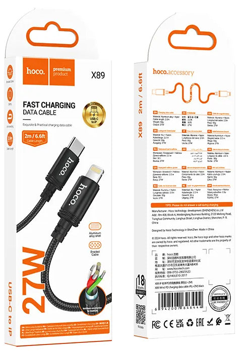 USB-C - Lightning Data- og Ladekabel HOCO X89, 27W, 2m, Svart