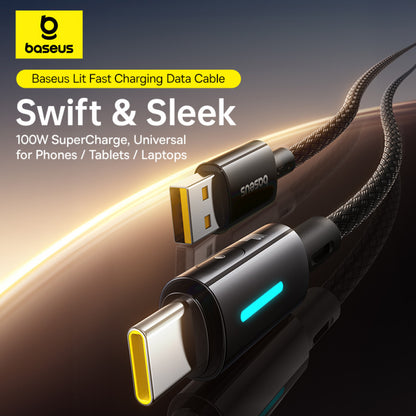 USB-A - USB-C Baseus Lit Button Control data- og ladekabel, 100W, 2m, Svart P10379002121-01