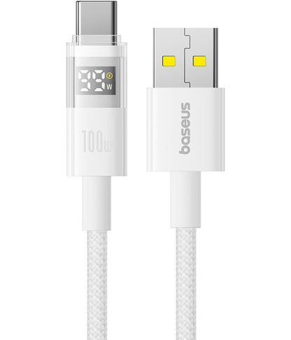 USB-A - USB-C Baseus Display 2 data- og ladekabel, 100W, 1m, Hvit P10382701211-00
