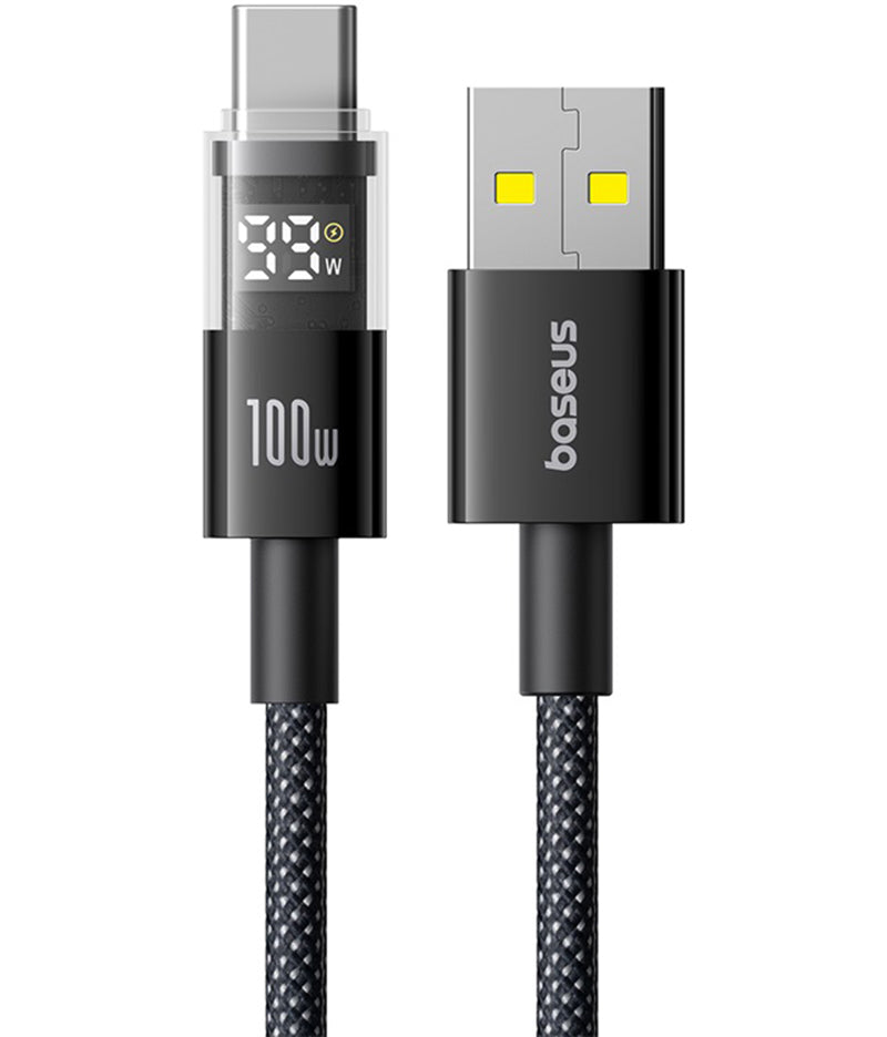 USB-A - USB-C Baseus Display 2 data- og ladekabel, 100W, 1m, Svart P10382701121-00