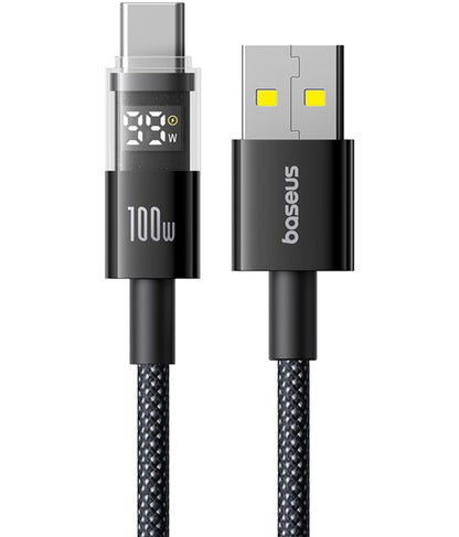 USB-A - USB-C Baseus Display 2 data- og ladekabel, 100W, 1m, Svart P10382701121-00