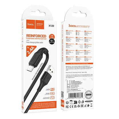 Data- og ladekabel USB-A - microUSB HOCO X120, 18W, 1m, Svart