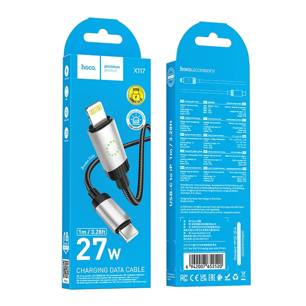 USB-C til Lightning data- og ladekabel HOCO X117, 27W, 1m, svart