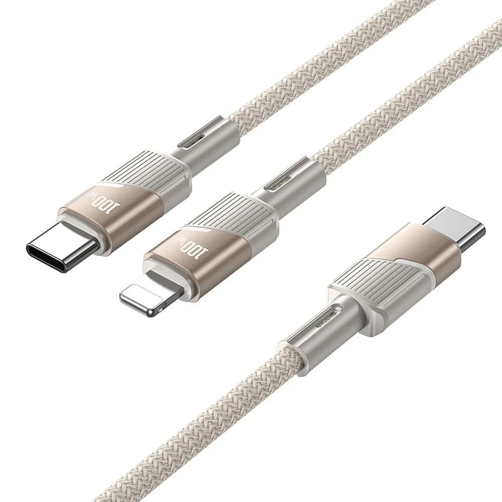 USB-C data- og ladekabel - 2 x USB-C HOCO U139 2in1, 100W, 1.2m, Gull