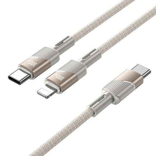 USB-C data- og ladekabel - 2 x USB-C HOCO U139 2in1, 100W, 1.2m, Gull