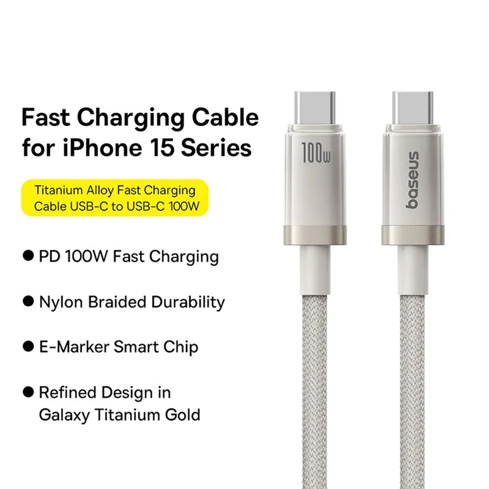 USB-C - USB-C Baseus Titanium data- og ladekabel, 100W, 1m, Sølv P10378100G21-00