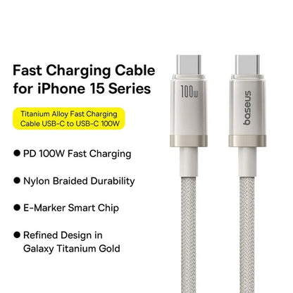 USB-C - USB-C Baseus Titanium data- og ladekabel, 100W, 1m, Sølv P10378100G21-00