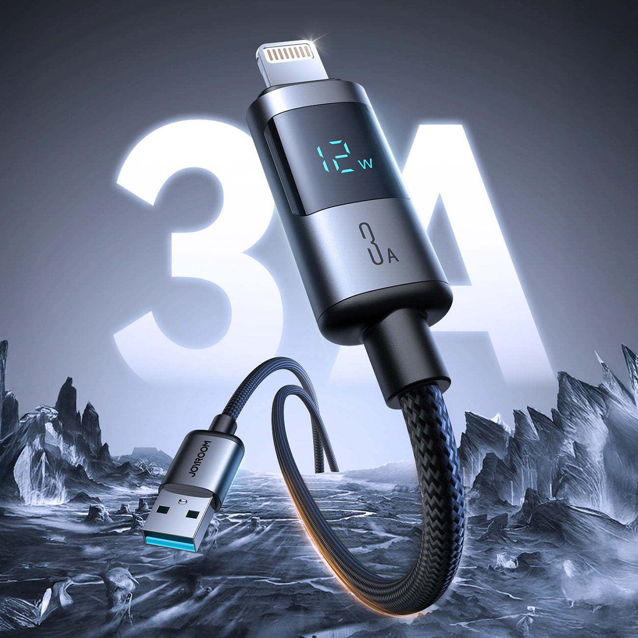 USB-A - Lightning Joyroom S-A16 Pro Prism Display data- og ladekabel, 12W, 1.2m, Svart