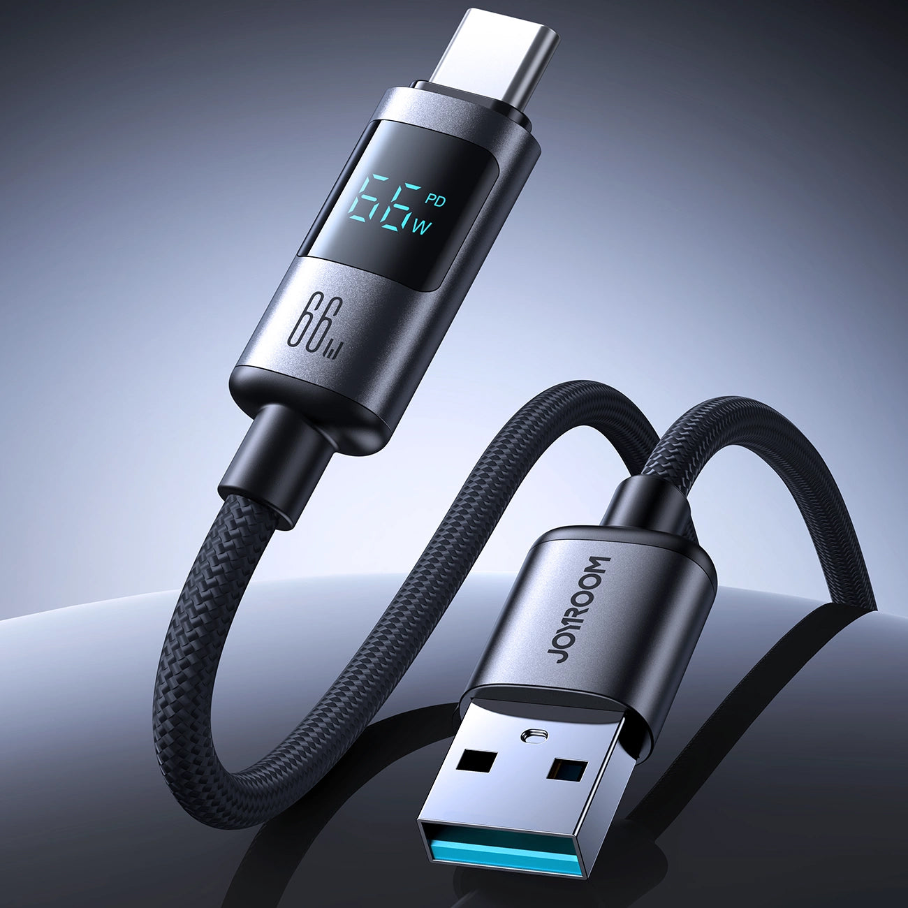USB-A - USB-C Joyroom S-A16 Pro Prism Display data- og ladekabel, 66W, 1.2m, Svart