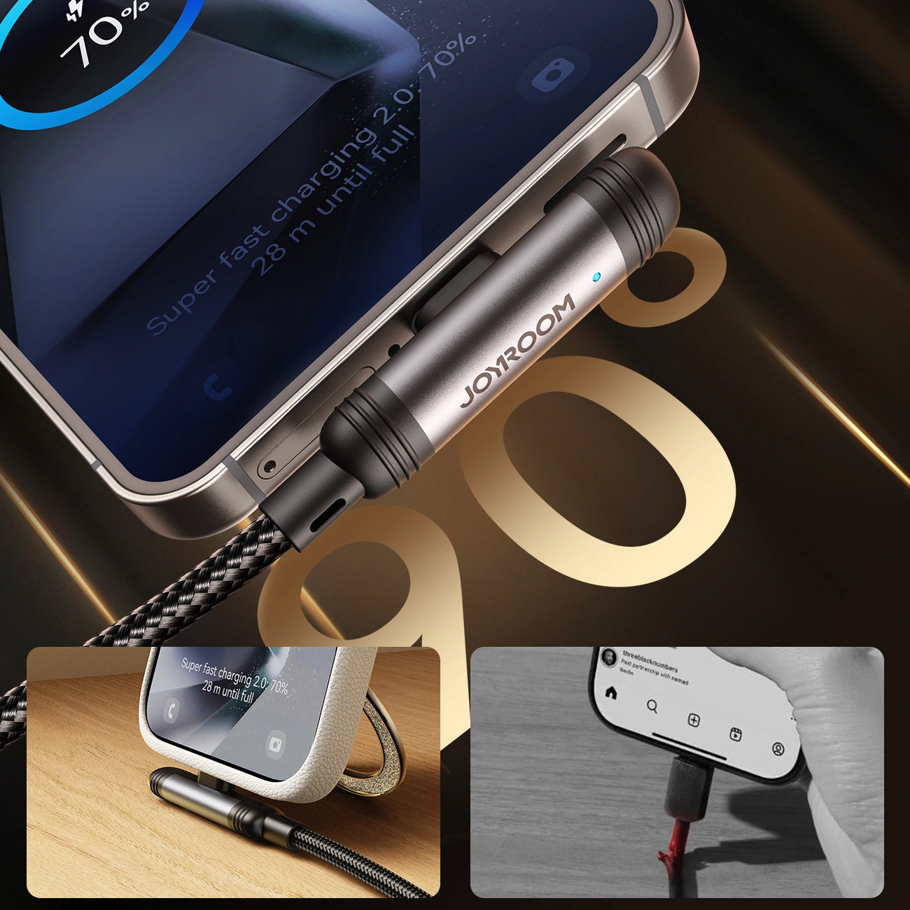 USB-C til USB-C data- og ladekabel Joyroom S-A56 EnjoyX Angled, 60W, 1.2m, Svart